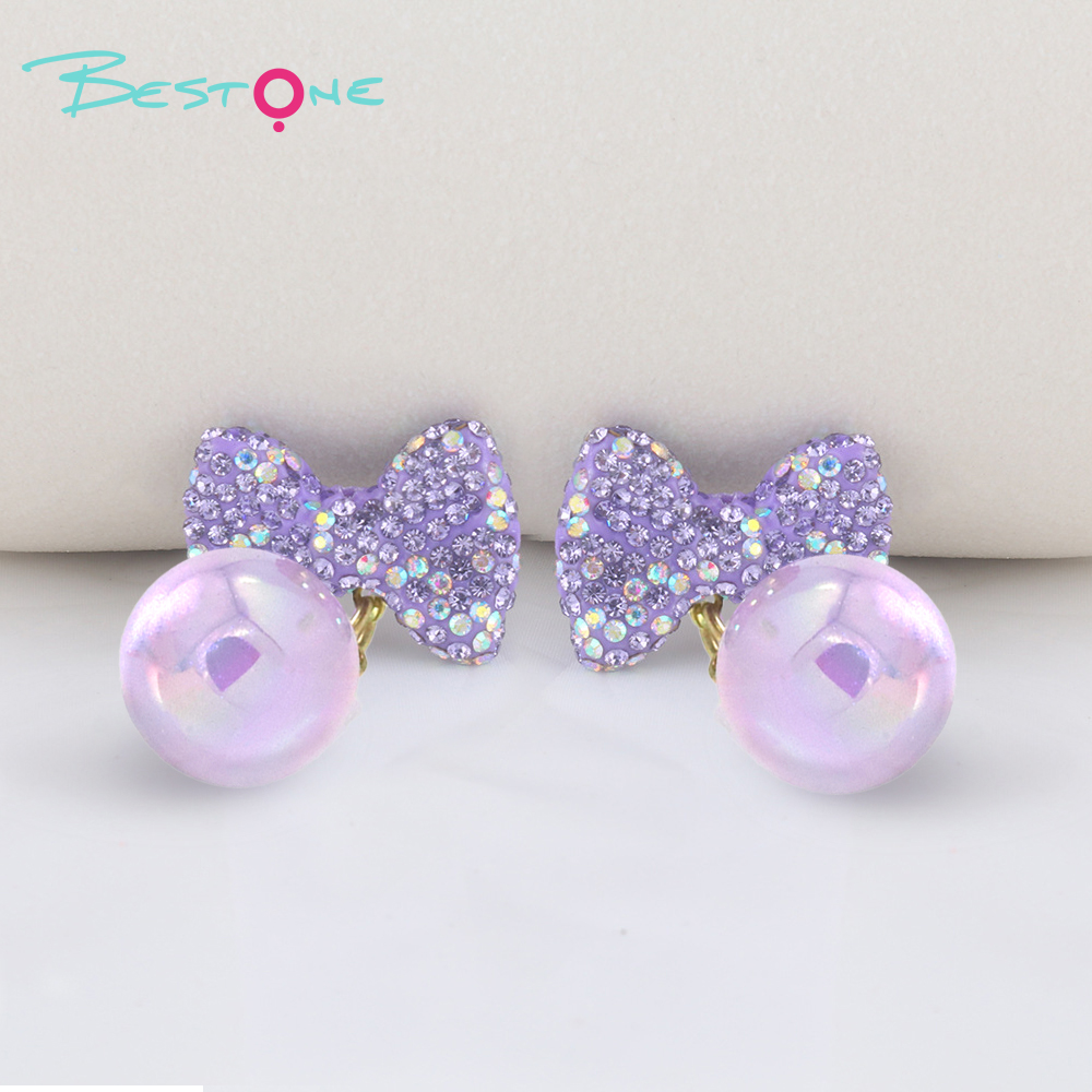 Bling Beads Earring Bow and Glass beads Violet Colors