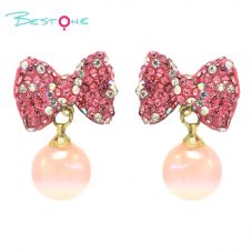 Bling Beads Earring Bow Glass beads-Pink Color