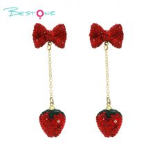 Bow Strawberry Bling Earrings Strawberry Red Gold plated