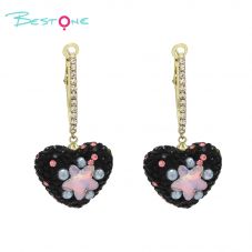 Bling Earring Heart Red Gold Plated