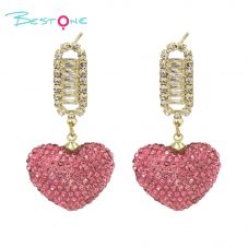 Crystal  Rhinestones Bling Earring Heart Pink Gold Plated