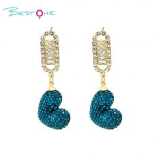 Crystal  Rhinestones Bling Earring Blue Heart Gold Plated