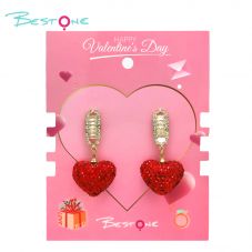 Crystal  Rhinstones Bling Earring Red Heart Gold Plated