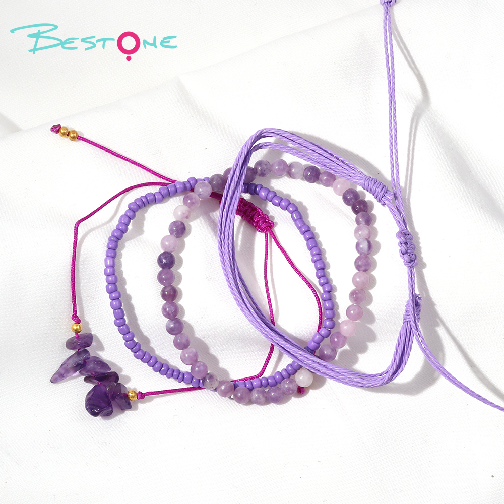 Handmade Bracelet with Natural Amethyst Crystals - Lilac Purple