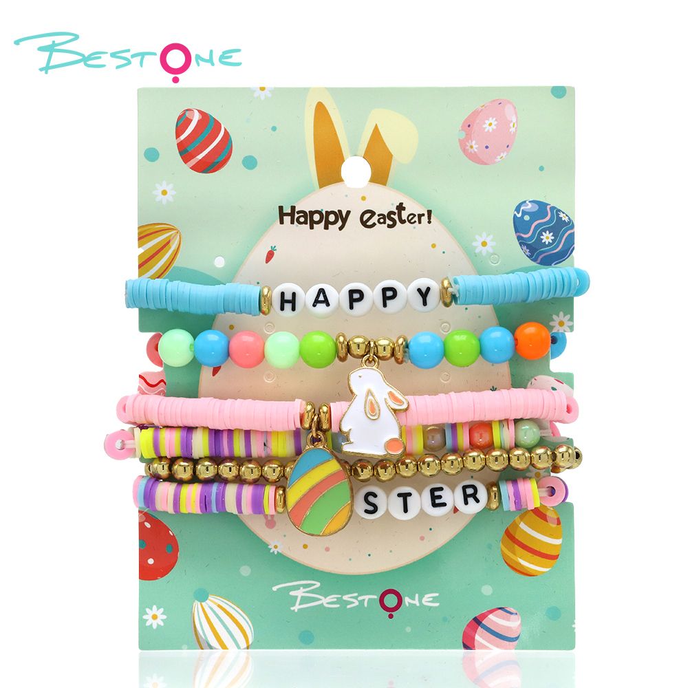 Easter Bracelet Set with Soft Clay, Acrylic, Alloy, and Enamel - 18cm