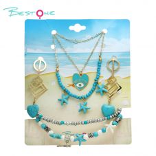 Beach Wind Love Style Necklace with Turquoise and White Beads, Starfish, and Heart Charm