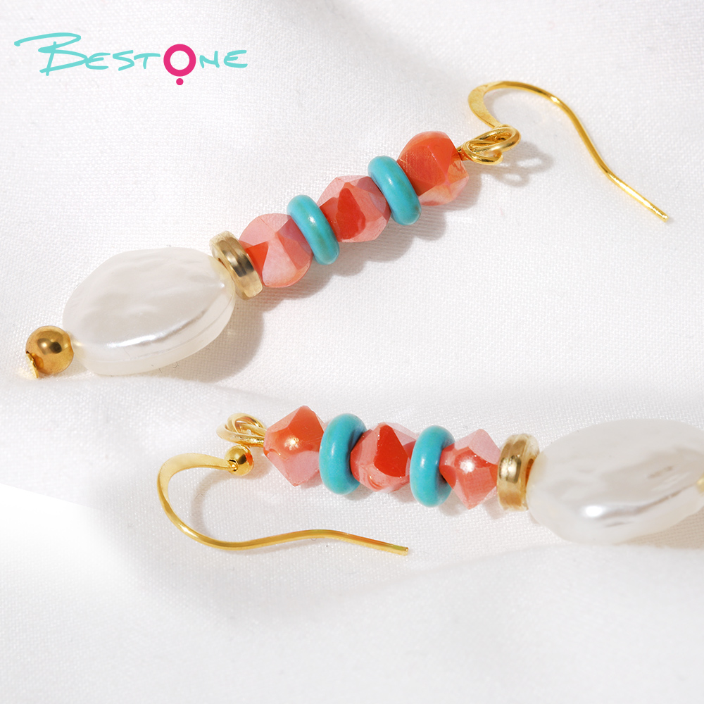 Vibrant Glass Bead and Acrylic Drop Earrings