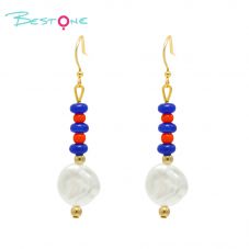 Bold Blue and Red Bead Acrylic Drop Earrings