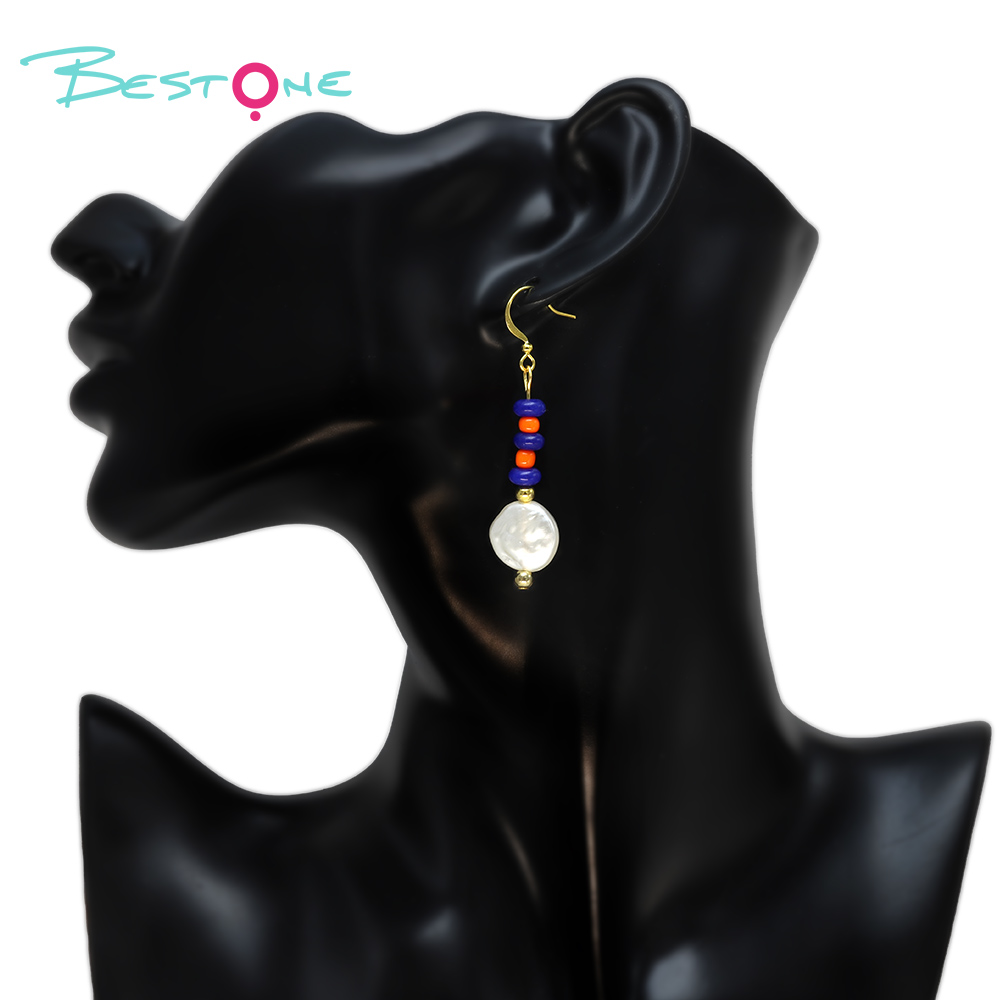 Bold Blue and Red Bead Acrylic Drop Earrings