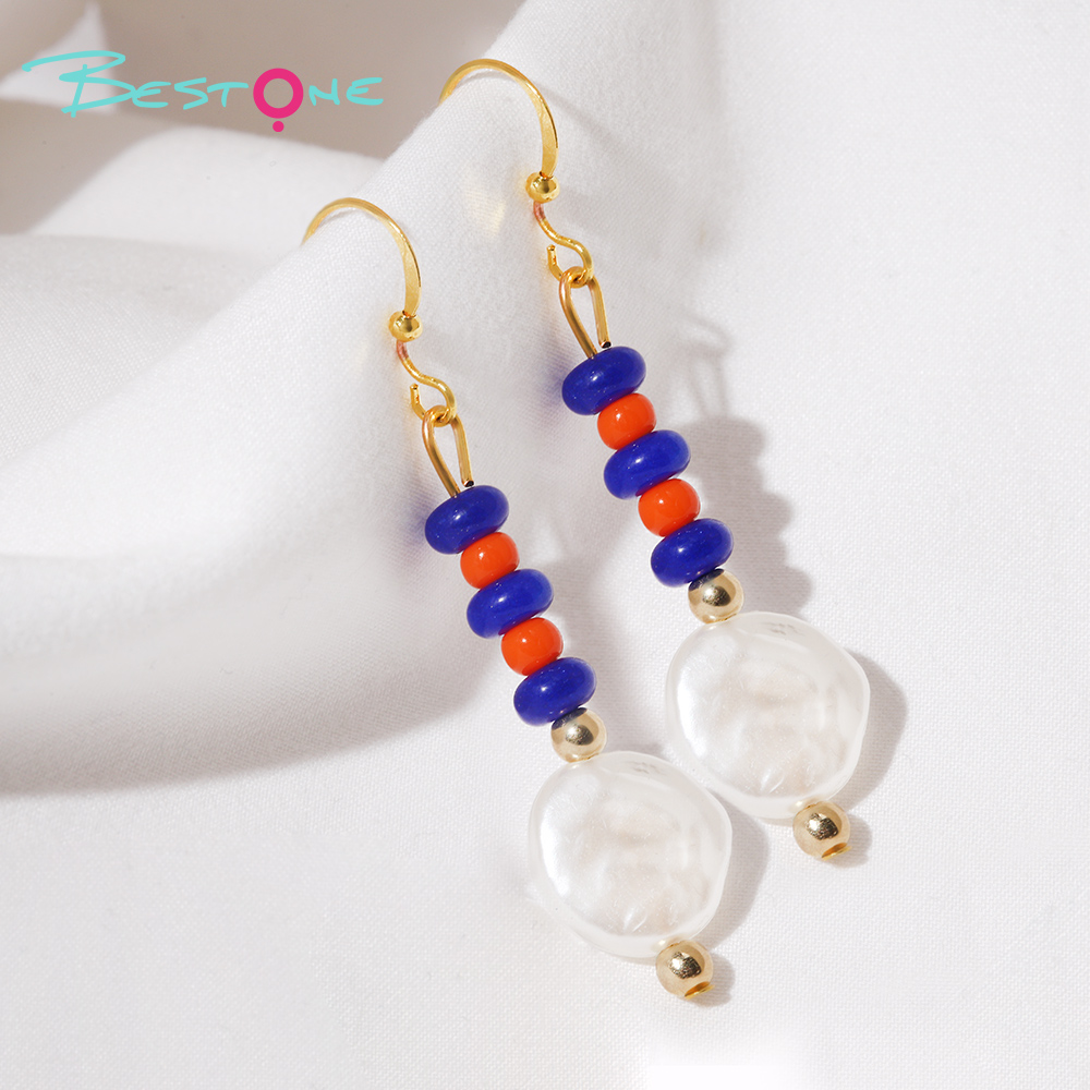 Bold Blue and Red Bead Acrylic Drop Earrings