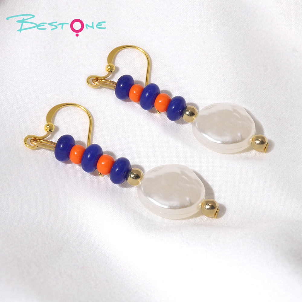 Bold Blue and Red Bead Acrylic Drop Earrings