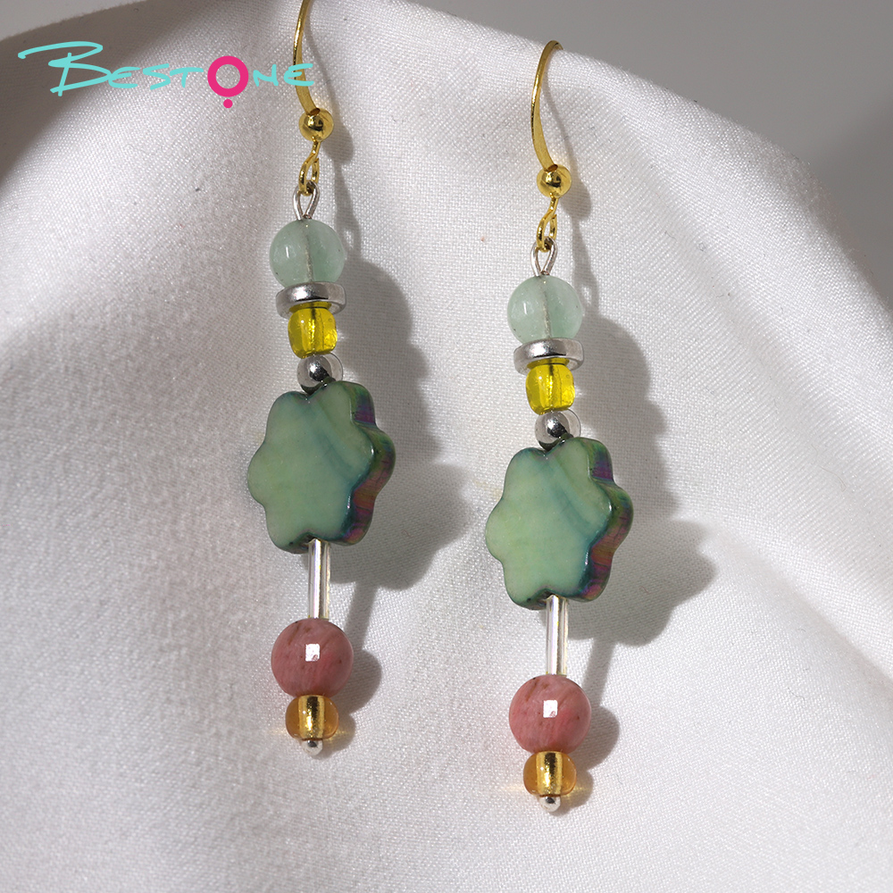 Green Shell Flower Dangle Earrings