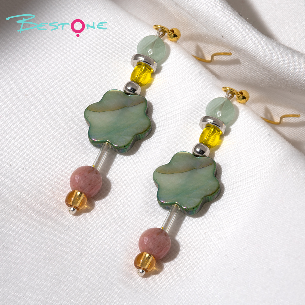 Green Shell Flower Dangle Earrings