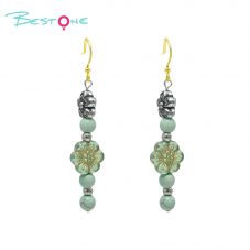 Mint Green Floral Beaded Drop Earrings