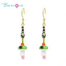 Playful Green Mushroom Beaded Drop Earrings