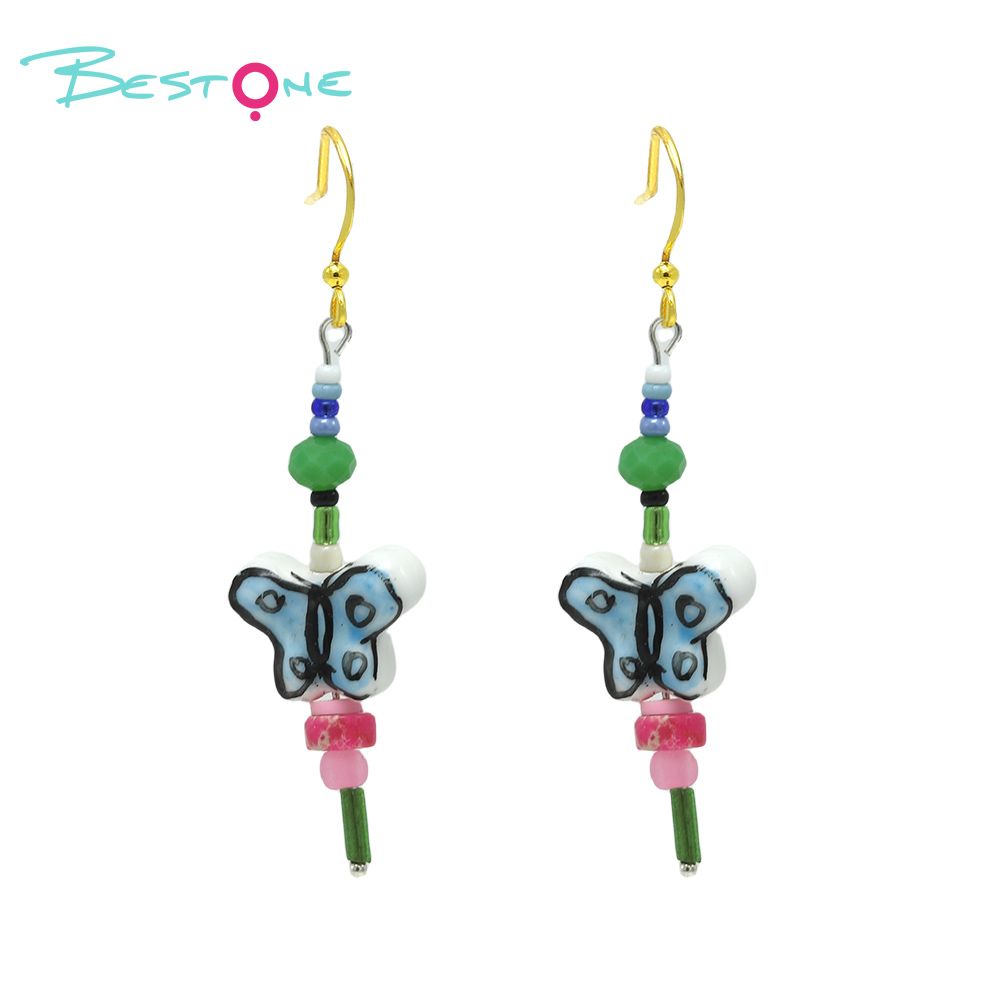 Blue Butterfly Charm Beaded Drop Earrings