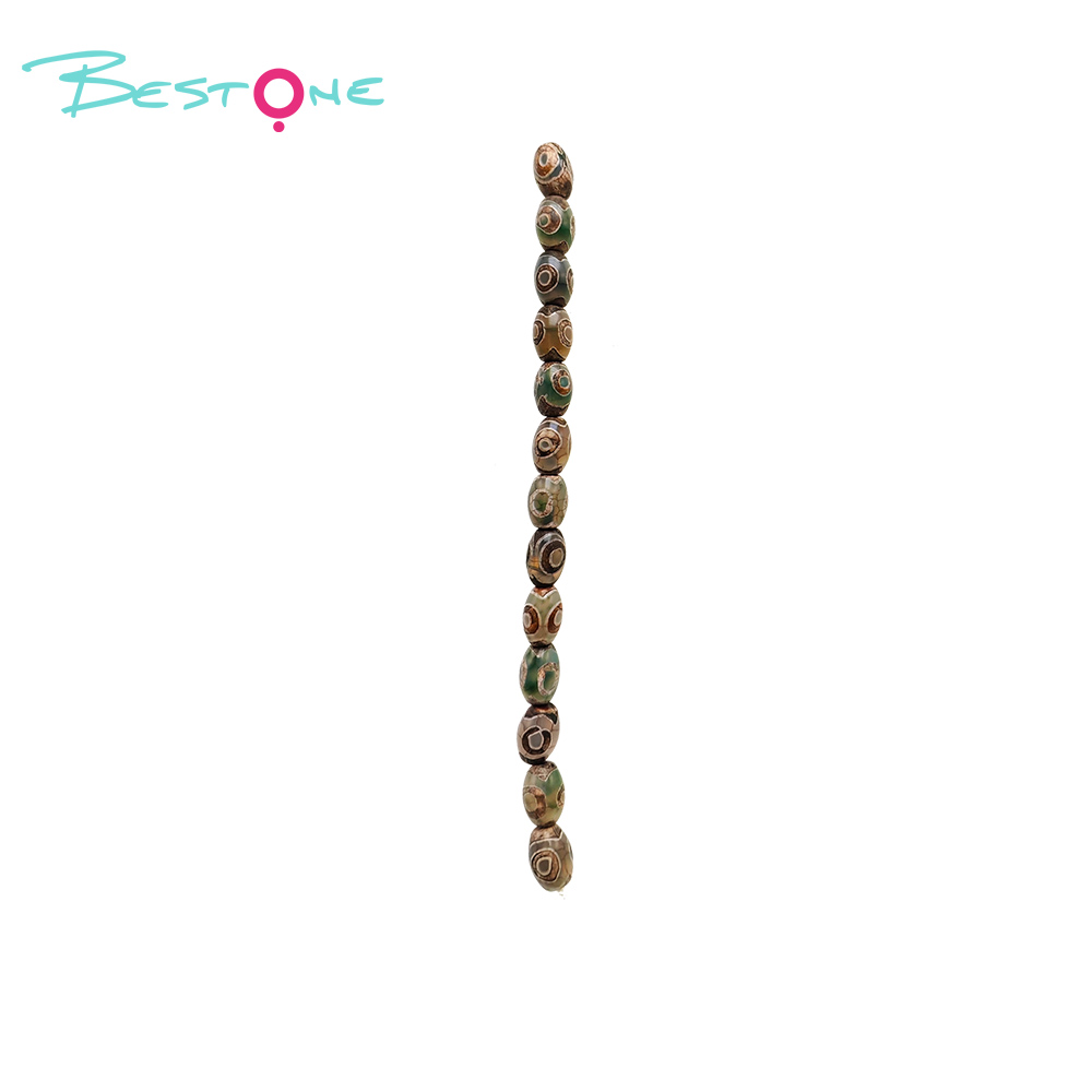 Bestone Natural Stone Loose Beads DIY Jewelry Stone Rice Beads Hand-painted Dzi Beads Agate