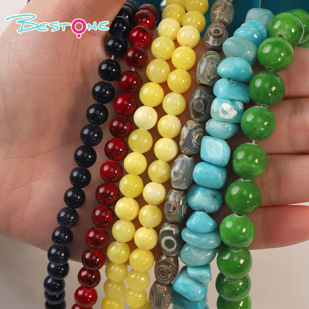 Bestone Natural Stone Loose Beads DIY Jewelry Stone Rice Beads Hand-painted Dzi Beads Agate