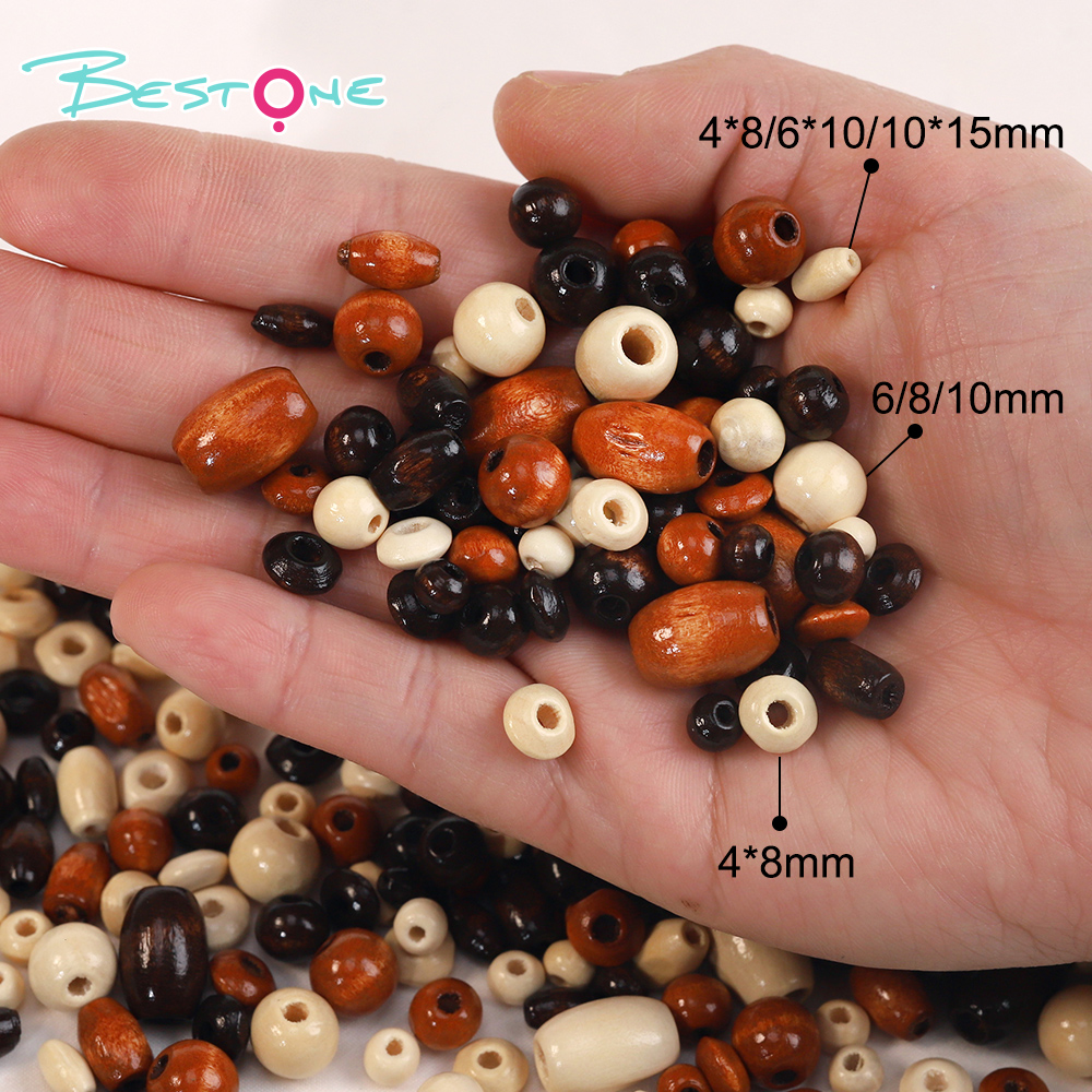 Bestone Wholesale Low Price Mixed atterns 24Pcs 16mm Art print brown painted wood bead for crafts